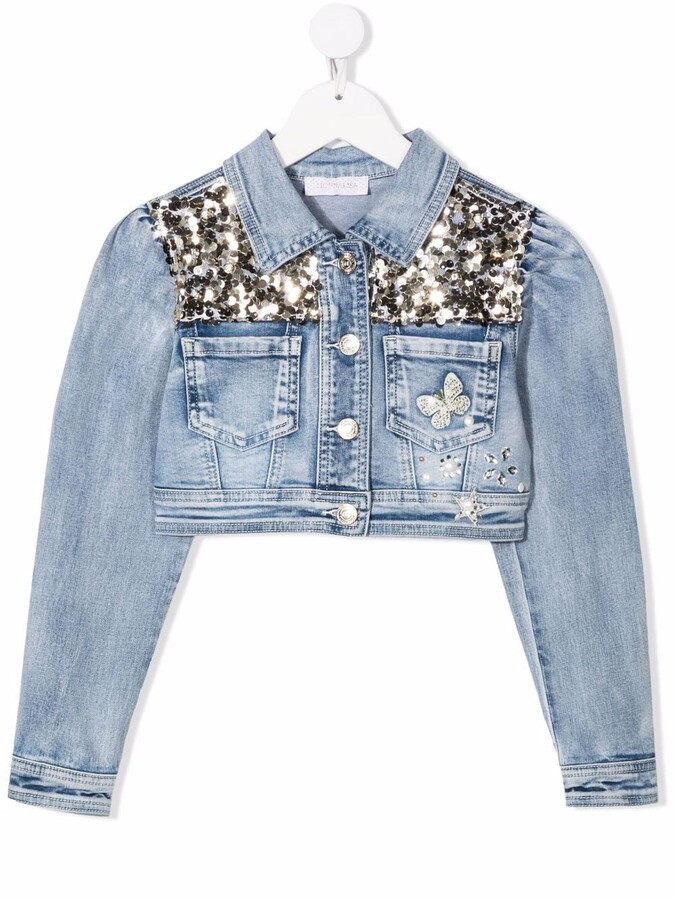 Peacolate 2-11Y Little&Big Girls Sequin Outerwear Embroidery Denim Jacket
