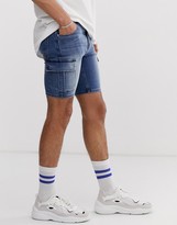 Thumbnail for your product : ASOS DESIGN super skinny denim shorts with power stretch and cargo pockets in indigo