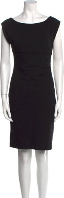 Diane von Furstenberg Sheath Dress Black Pleated Accents Short Sleeve with Bateau Neckline Concealed Zip Closure at Side Designer