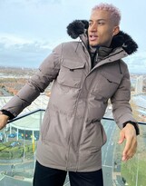 Thumbnail for your product : Good For Nothing double-layered parka in taupe with faux fur hood