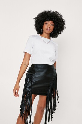 Nasty Gal Womens Petite Faux Leather Fringe Detail Mini Skirt - Black - 4