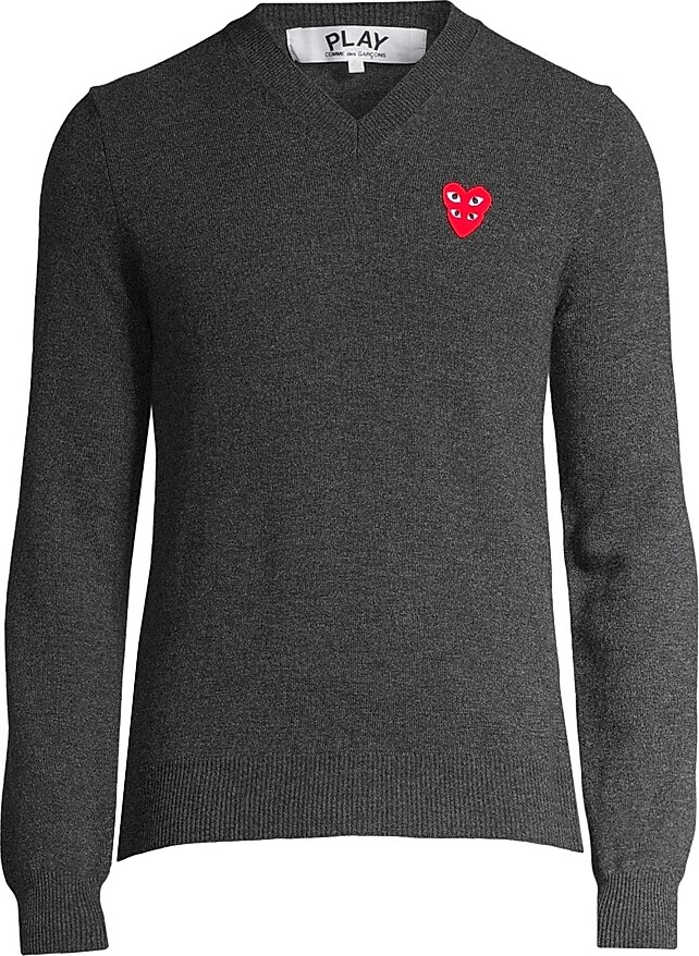 Comme des Garçons PLAY Men's Play Double Heart V-Neck Pullover - Black - Size XL
