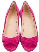 Thumbnail for your product : Christian Louboutin Suede Peep-Toe Wedges