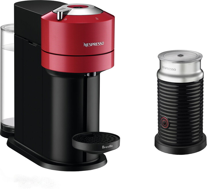 Breville Vertuo New Next Coffee and Espresso Maker in Red Plus Aeroccino Milk Frother in Black, Single-Serve Brewers