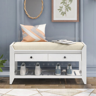 Shoe Rack Bench with Cushioned Seat and Drawers