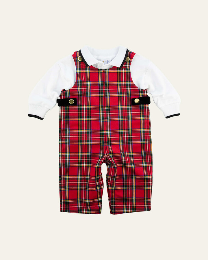 Florence Eiseman Girl's Tartan Plaid Jumpsuit & Polo, Size 6M-24M