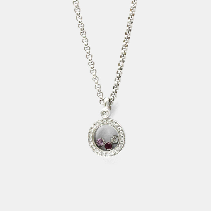 Chopard Happy Diamonds 18K White Gold Diamond Ruby Sapphire Necklace