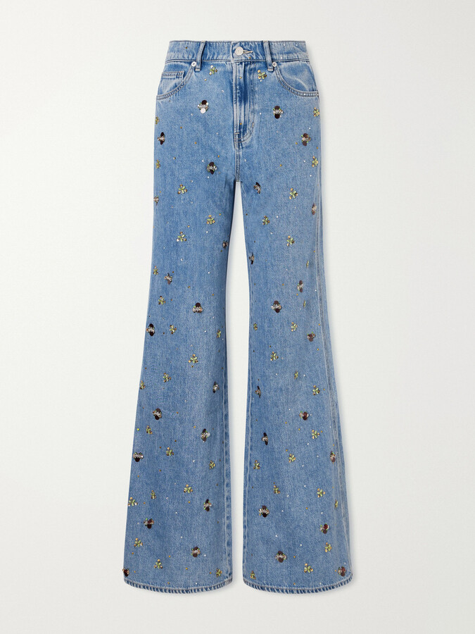 Veronica Beard Kasey Embellished Mid-rise Wide-leg Jeans - Blue