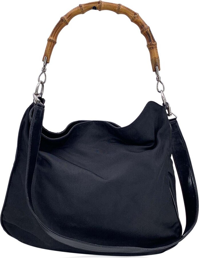 Gucci Black Cotton Bamboo Hobo Bag (Authentic Pre-Loved)