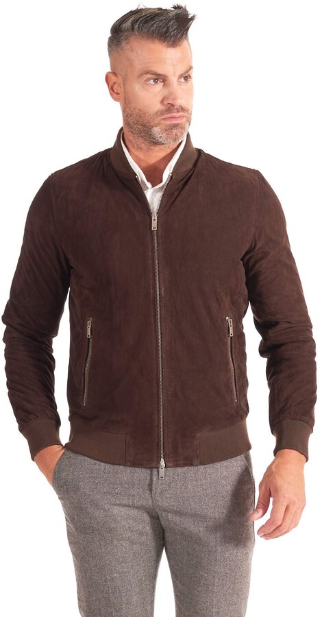 D'Arienzo Mens Italian Suede Bomber Leather Jacket Genuine Leather Made ...