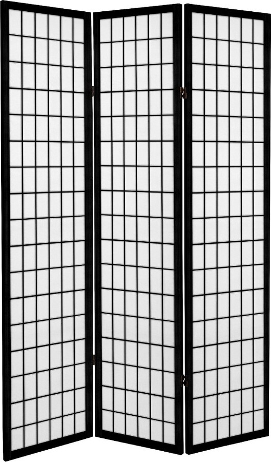 Oriental Furniture 6 ft. Tall Canvas Window Pane Room Divider Black