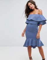 Thumbnail for your product : ASOS Double Ruffle Bardot Pephem Bodycon Midi Dress