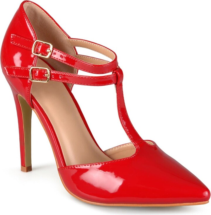 red t strap pumps
