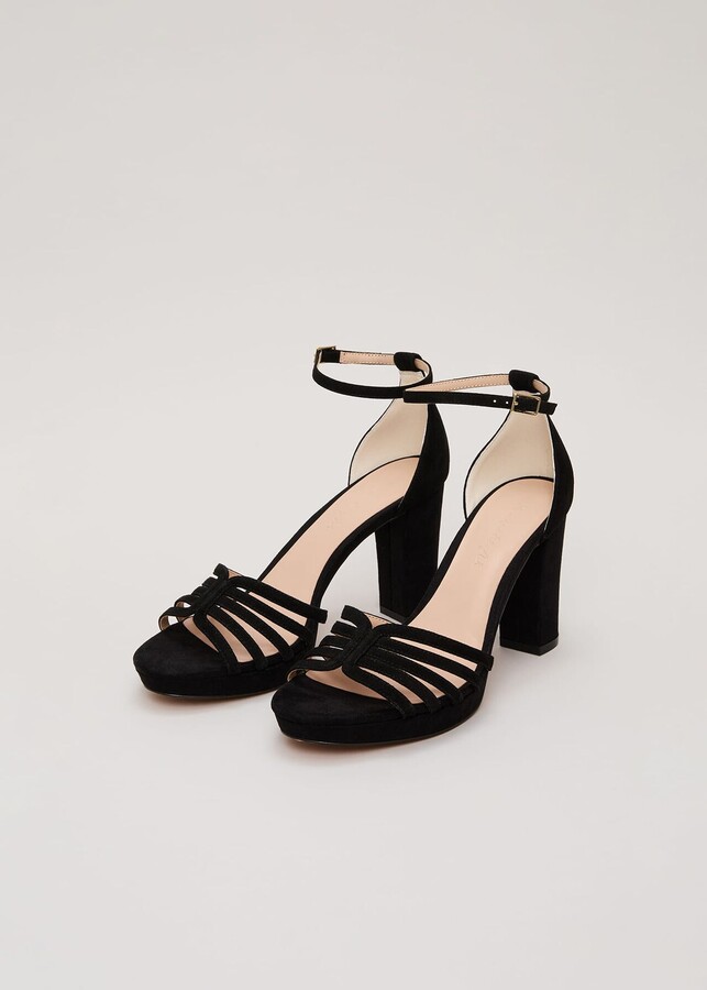 Phase Eight Flat Black Sandals Ankle Strap Phase Eight Suede