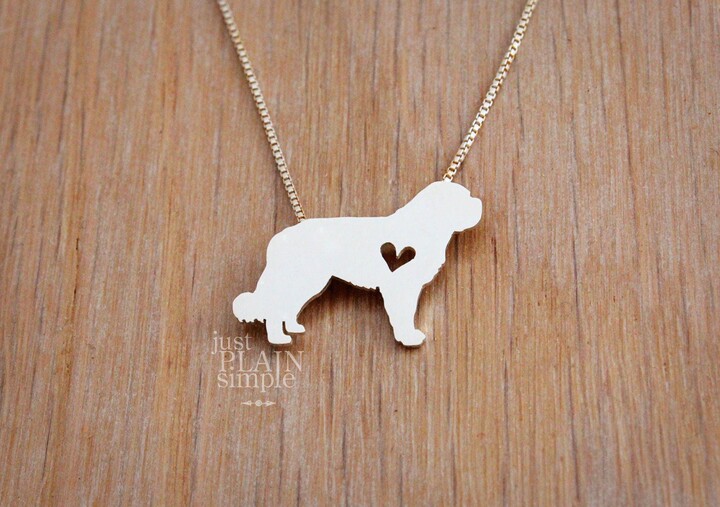 Etsy Tiny Saint Bernard Necklace Sterling Silver Hand Cut Pendant & Heart Dog Breed Jewelry