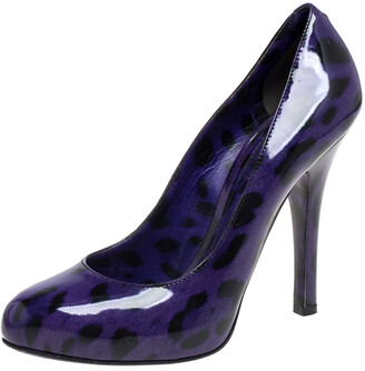 Dolce & Gabbana Purple/Black Leopard Print Patent Leather Platform Pumps Size 37.5