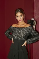 Thumbnail for your product : Little Mistress Amirah Black Embellished Bardot Frill Midaxi Dress