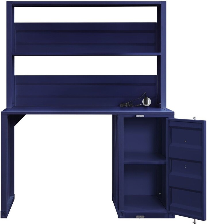 RASOO Rectangular Writing Desk & Hutch , Metal Frame , Recessed Panels , Full Length Container