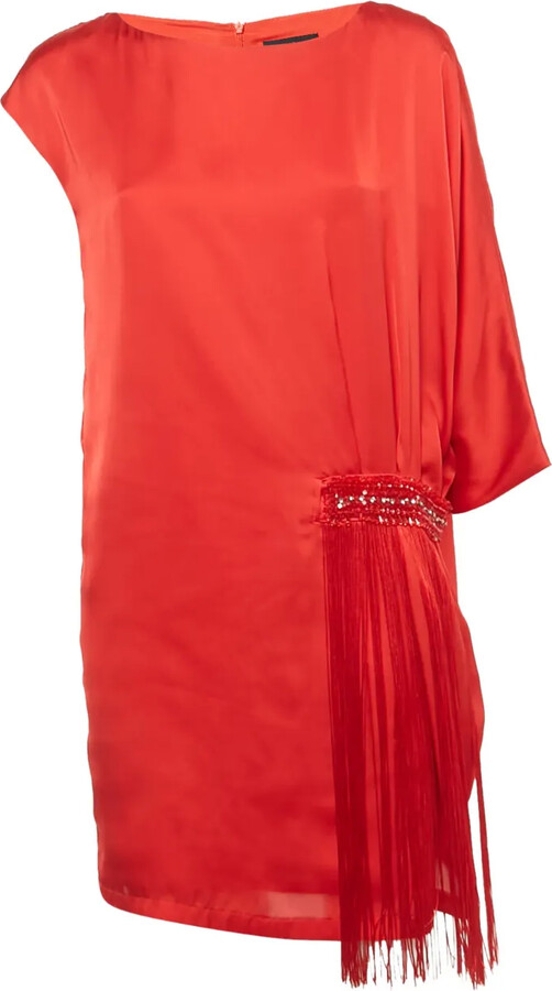 Class Roberto Cavalli Fringe Satin Mini Dress