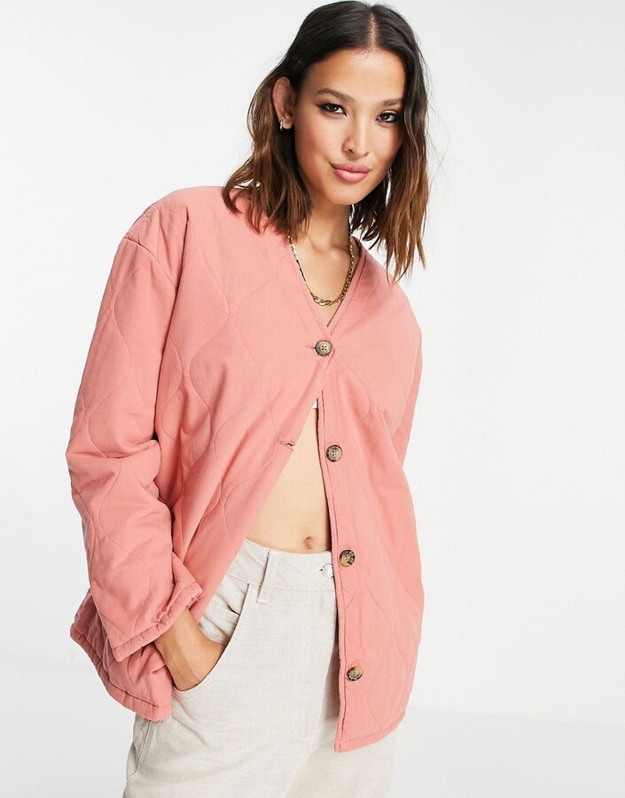 Topshop washed quilted ovoid jacket in pink - ShopStyle