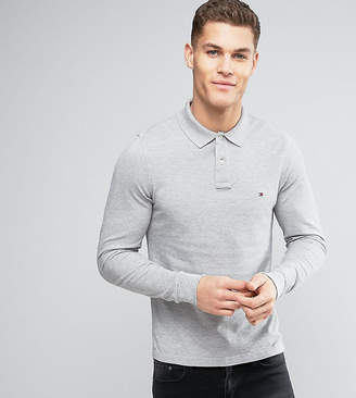 Tommy Hilfiger Long Sleeve Polo Pique Slim Fit Flag Logo In Grey Heather Exclusive To Asos