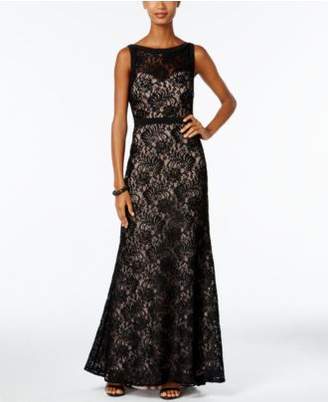 Nightway Illusion Sequined Lace Train Gown