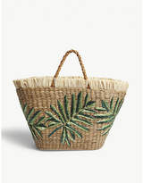 Thumbnail for your product : Aranaz Green Floral Straw Plant Motif Tote Bag