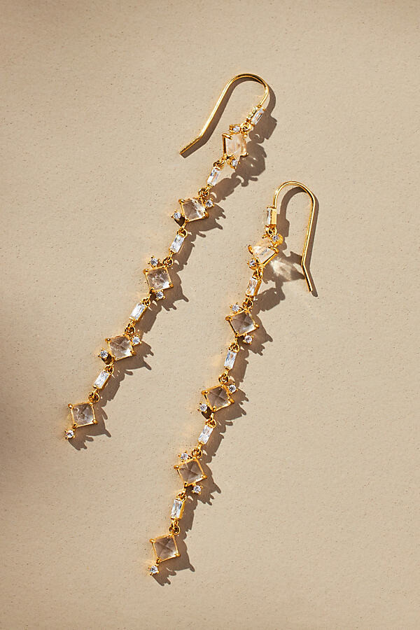 Clear Crystal Owl Drop Earrings In Gold Tone 45mm L 