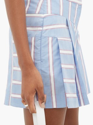 Palmer Harding Dana Embroidered-stripe Pleated Poplin Shorts - Blue Multi
