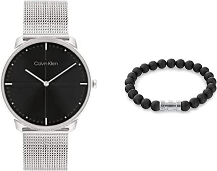 Calvin Klein Unisex Quartz Stainless Steel Silver Mesh Bracelet Watch with  Men's Round Bead Black and Steel Metal Bracelet - ShopStyle Jewelry