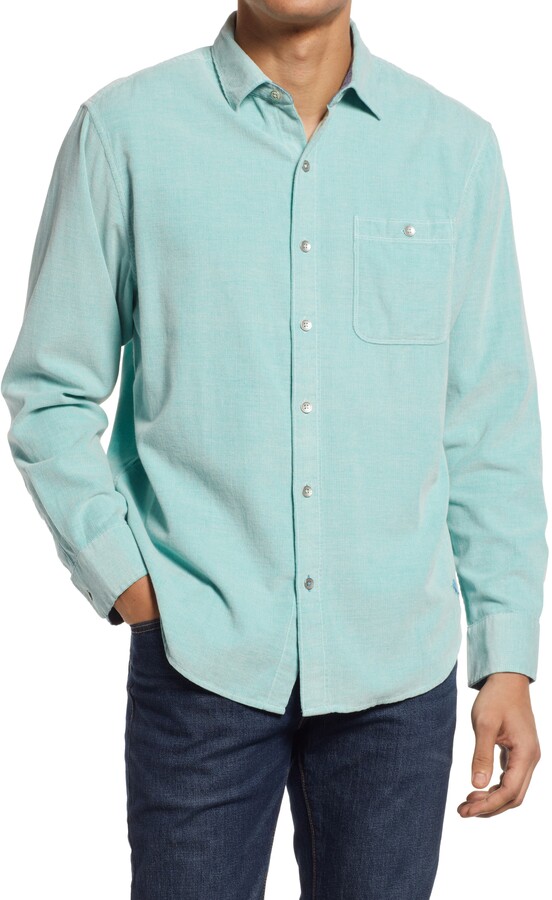 teal button up shirt