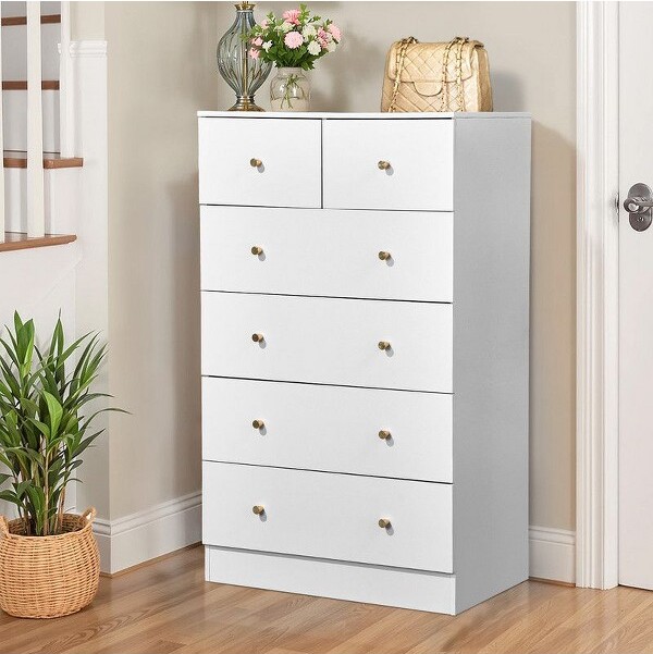 Karl Home KarlHome6-DrawerLargeDresserforBedroomandChestofDrawerswithSturdyConstructionWoodStorageOrganizerforClosetInwhite