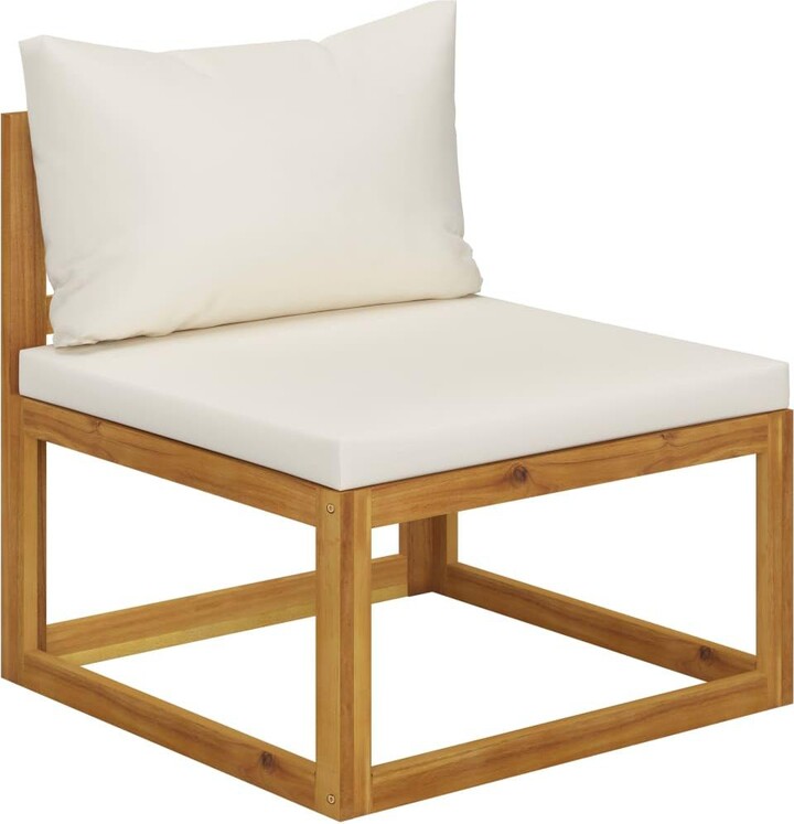 Sectional Middle Sofa & Cream White Cushion Solid Acacia Wood