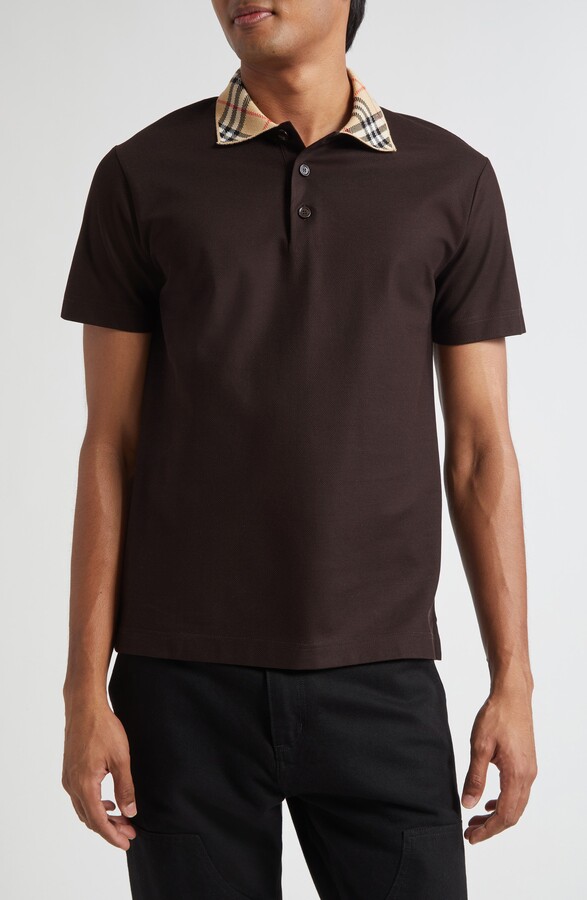 Evan Check Collar Cotton Piqué Polo
