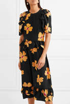 Thumbnail for your product : Simone Rocha Ruffled Floral-print Silk-crepe Midi Dress - Black