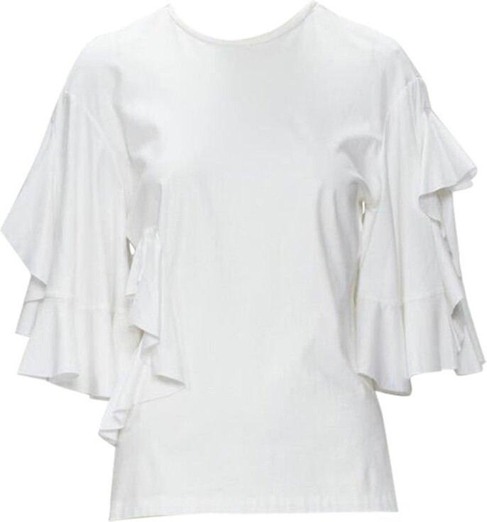 Ellery White Wide Ruffle Sleeves Cut Out Side Cotton Tshirt Us4 S
