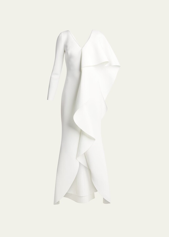 badgley mischka ivory bell sleeve dress