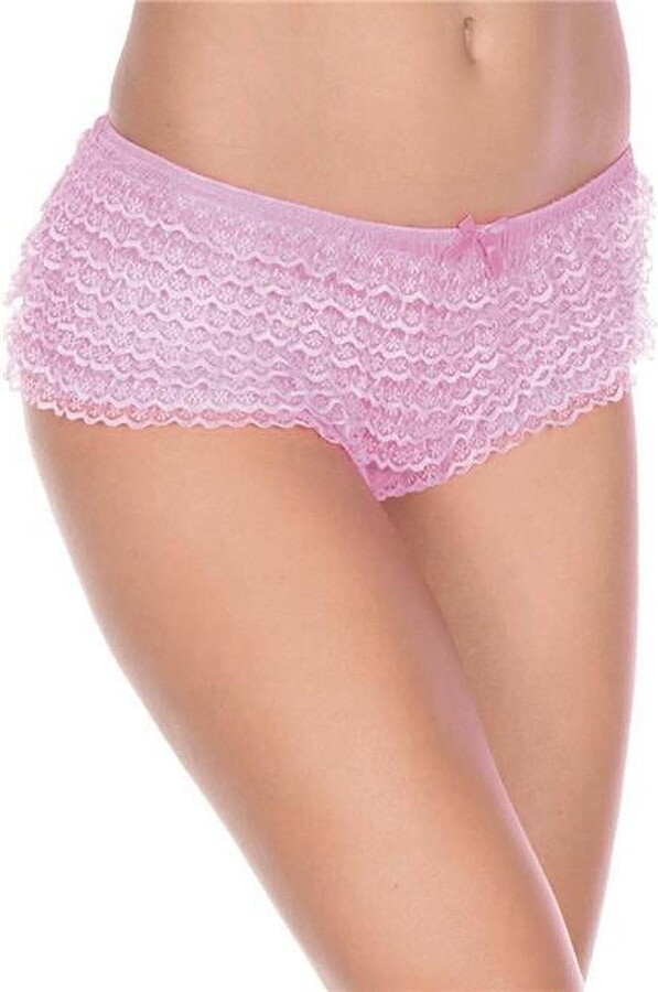 Music Legs Women’s Micro mesh lace ruffle trim tanga shorts 115-NEONPINK