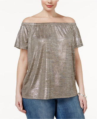 INC International Concepts Plus Size Metallic Off-The-Shoulder Top, Created for Macy's