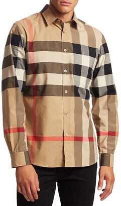 Men's Burberry Somerton Plaid Button-Up Shirt, Size Large - Blue 