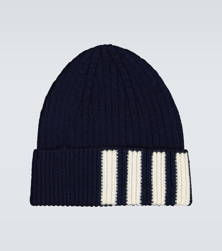Thom Browne Striped ribbed-knit beanie