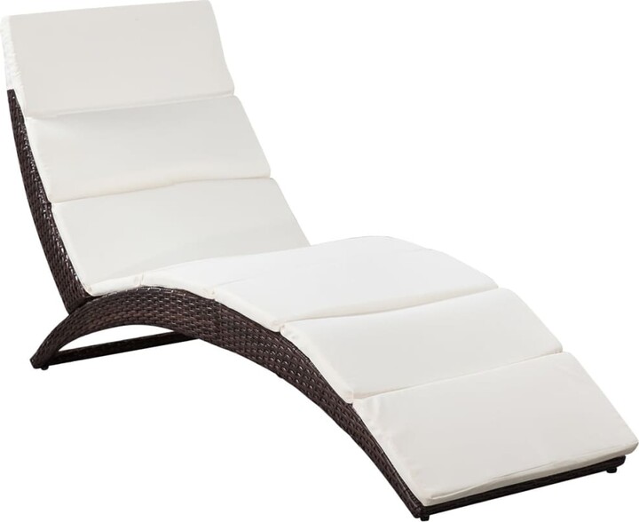 vidaXL Folding Sun Lounger with Cushion Poly Rattan Brown