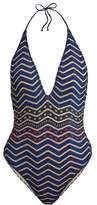 Thumbnail for your product : Missoni Mare - Glitter Striped Knit Halter Neck Swimsuit - Womens - Blue Multi
