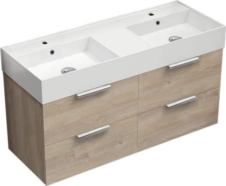 Nameeks Derin 47.64 in. W x 18.11 in. D x 25.2 H Double Sinks Wall Mounted Bathroom Vanity in Brown oak with White Ceramic Top