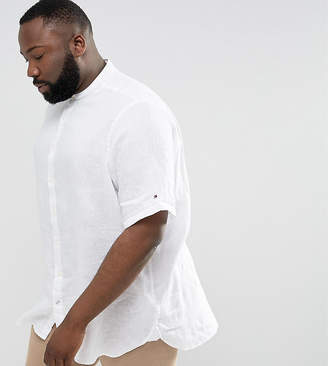 Tommy Hilfiger Plus Linen Shirt Short Sleeve Slim Fit In White