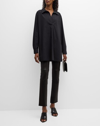 Eileen Fisher Long-Sleeve Spread-Collar Poplin Tunic