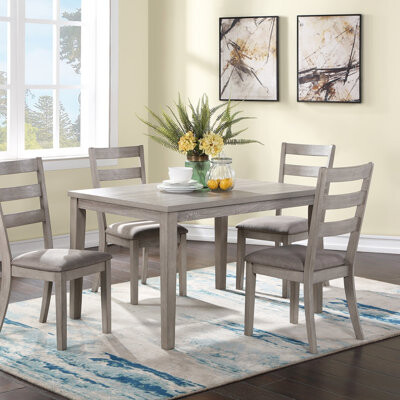 Bloomsbury Market Classic Stylish 5Pc Dining Set With Wooden Top Table And Cushioned Ladder Back Chairs For Comfortable Dining