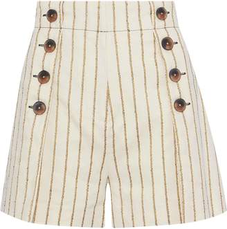 Derek Lam 10 Crosby Button-embellished Striped Twill Shorts