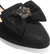 Thumbnail for your product : Oscar de la Renta Patrizia Embellished Metallic Crepe Slippers