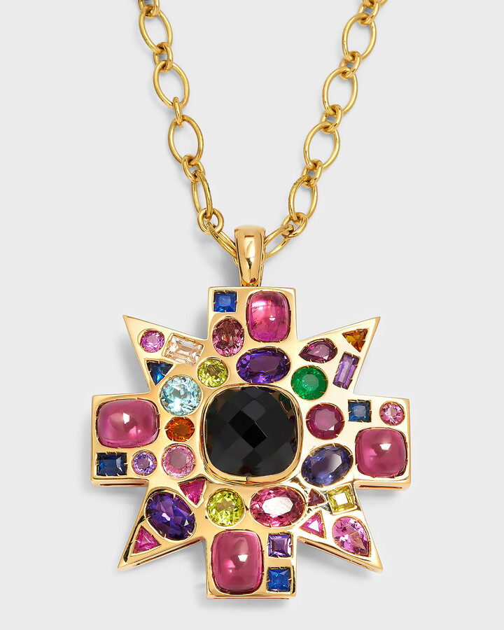Verdura 18K Black Spinel, Rubellite and Colored Stone Byzantine Pendant-Brooch Necklace